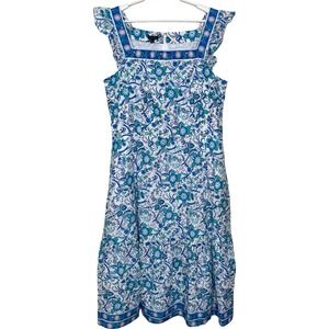 Talbots Voile Squareneck Midi Dress Blue SongBird Women 16 Ruffle Sleeve Peasant